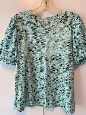 LOFT Seafoam and Blue Printed Short-Sleeve Top